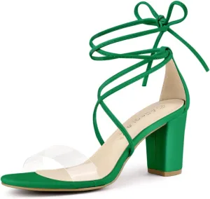 Allegra K Women's Clear Strap Block Heels Lace Up Heels Sandals