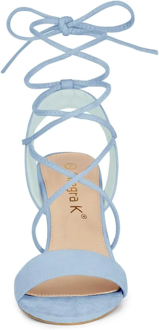 Allegra K Women's Clear Strap Block Heels Lace Up Heels Sandals
