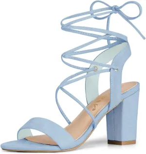Allegra K Women's Clear Strap Block Heels Lace Up Heels Sandals