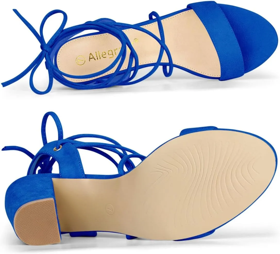 Allegra K Women's Clear Strap Block Heels Lace Up Heels Sandals