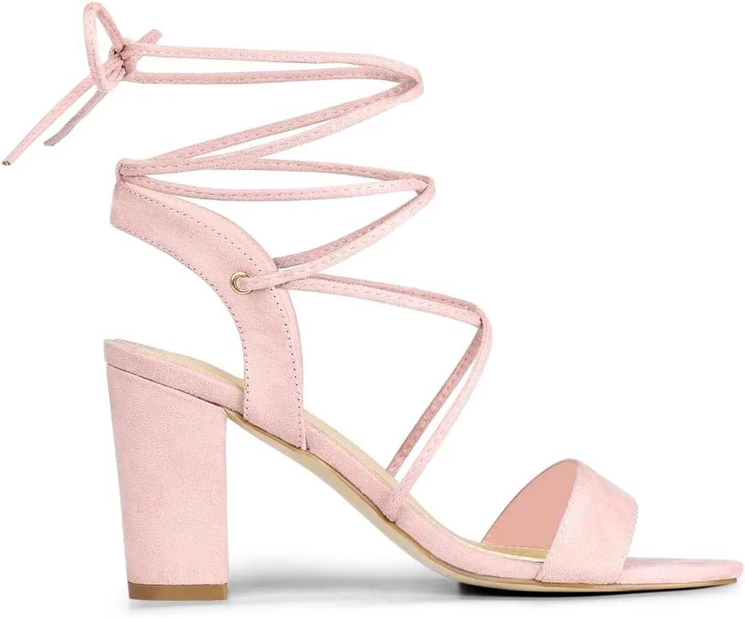 Allegra K Women's Clear Strap Block Heels Lace Up Heels Sandals