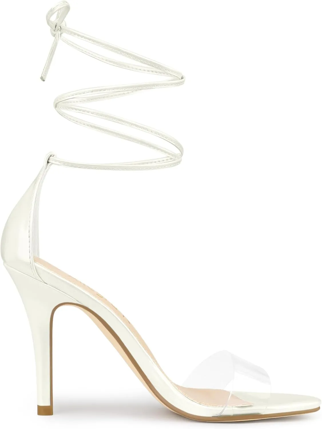 Allegra K Women's Clear Strap Stiletto Heel Lace Up Heels Sandals