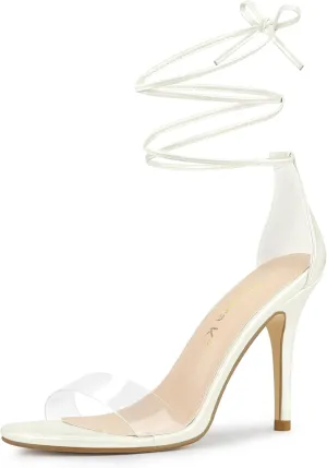 Allegra K Women's Clear Strap Stiletto Heel Lace Up Heels Sandals