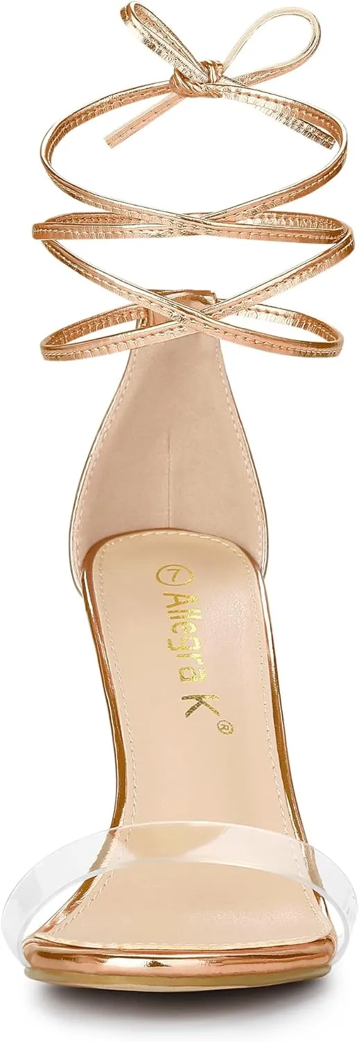 Allegra K Women's Clear Strap Stiletto Heel Lace Up Heels Sandals
