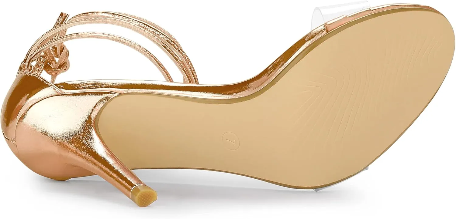 Allegra K Women's Clear Strap Stiletto Heel Lace Up Heels Sandals