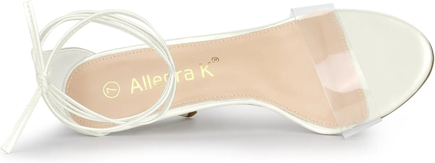 Allegra K Women's Clear Strap Stiletto Heel Lace Up Heels Sandals