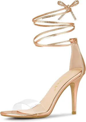 Allegra K Women's Clear Strap Stiletto Heel Lace Up Heels Sandals