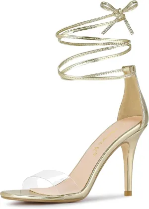 Allegra K Women's Clear Strap Stiletto Heel Lace Up Heels Sandals