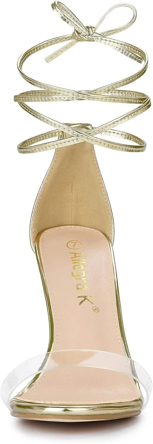 Allegra K Women's Clear Strap Stiletto Heel Lace Up Heels Sandals