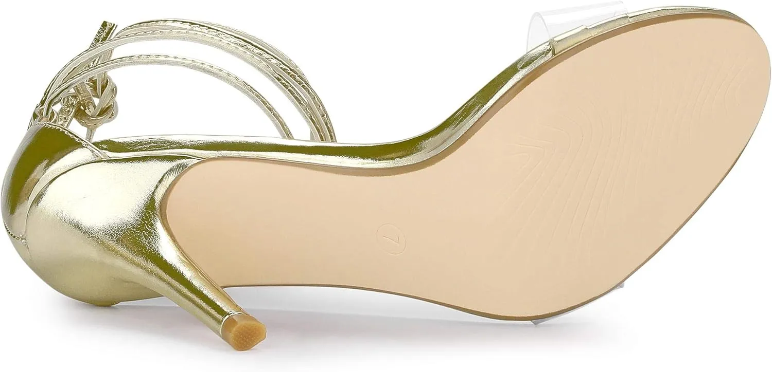 Allegra K Women's Clear Strap Stiletto Heel Lace Up Heels Sandals