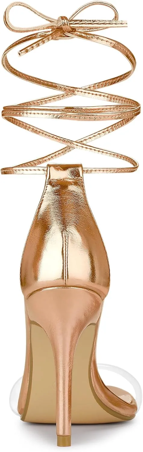 Allegra K Women's Clear Strap Stiletto Heel Lace Up Heels Sandals