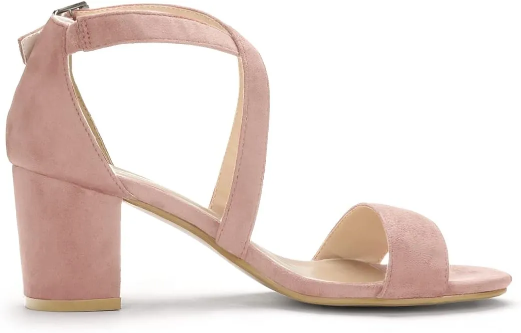 Allegra K Women's Crisscross Ankle Strap Block Heel Sandals