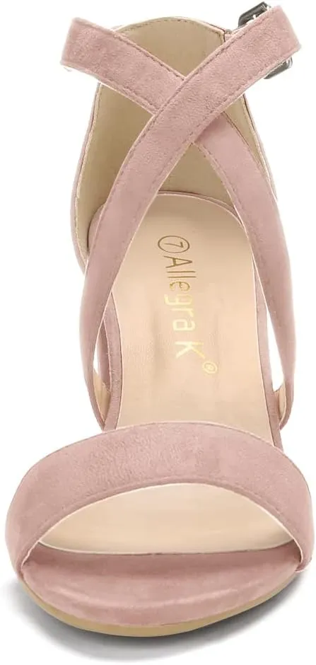 Allegra K Women's Crisscross Ankle Strap Block Heel Sandals
