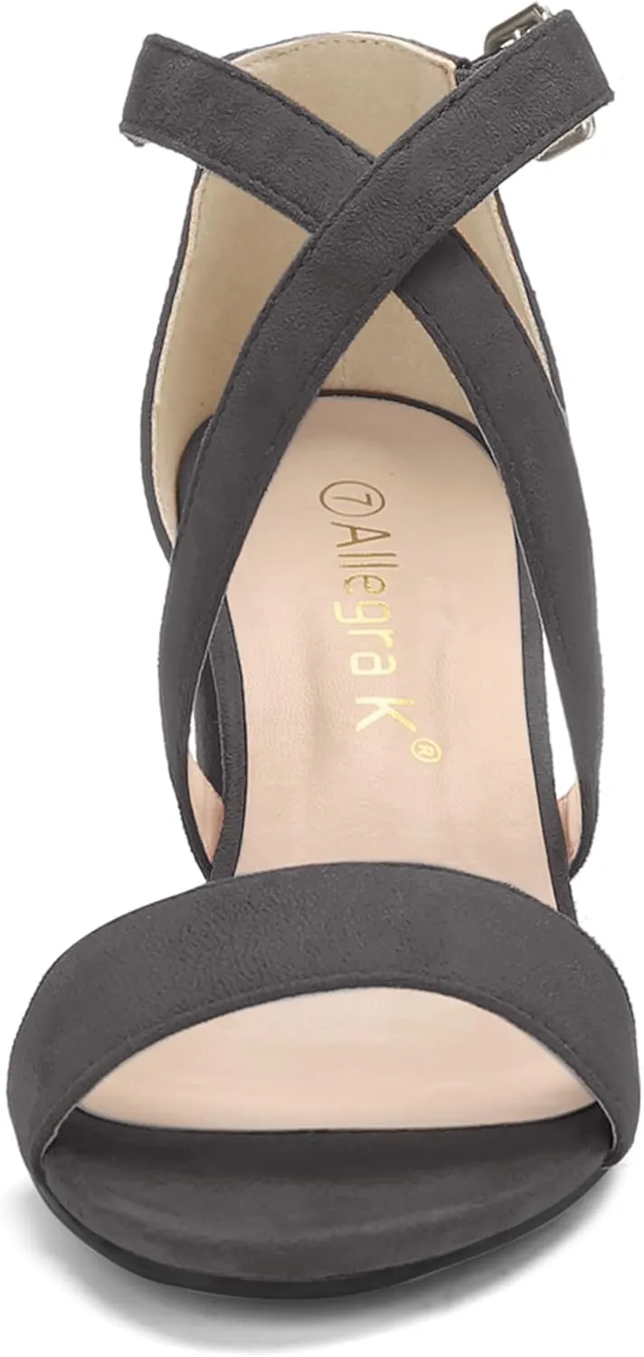 Allegra K Women's Crisscross Ankle Strap Block Heel Sandals