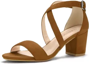 Allegra K Women's Crisscross Ankle Strap Block Heel Sandals