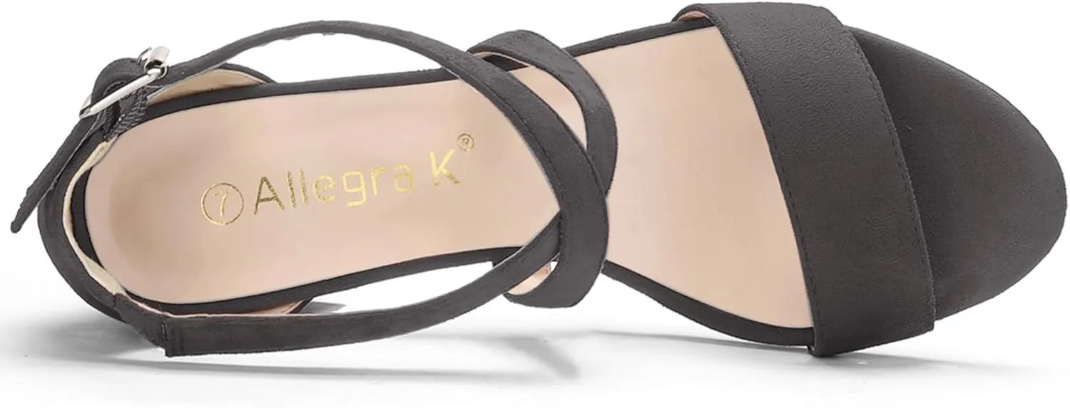 Allegra K Women's Crisscross Ankle Strap Block Heel Sandals