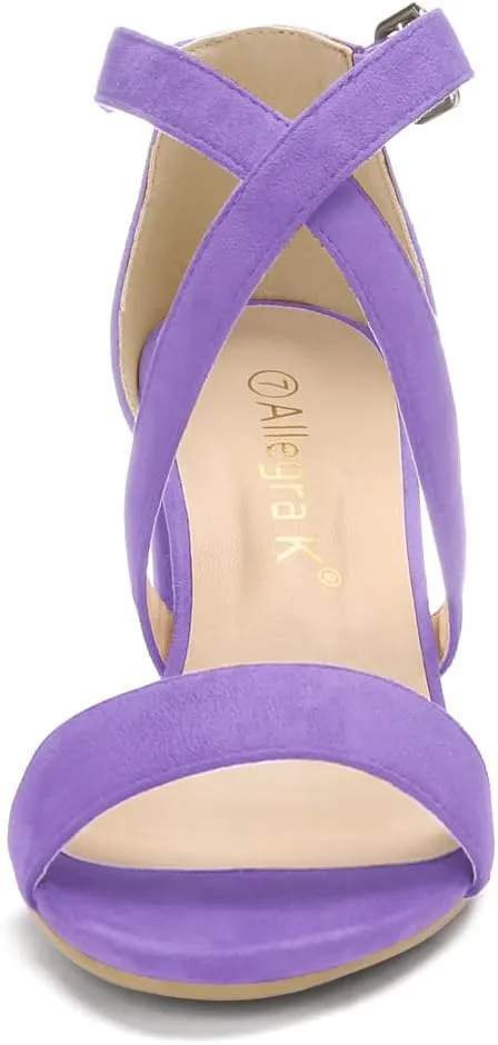 Allegra K Women's Crisscross Ankle Strap Block Heel Sandals