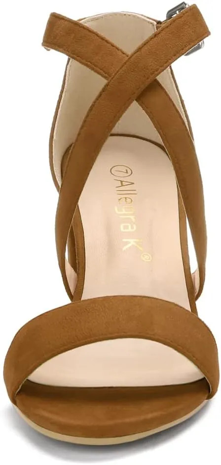 Allegra K Women's Crisscross Ankle Strap Block Heel Sandals