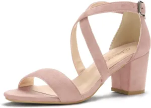 Allegra K Women's Crisscross Ankle Strap Block Heel Sandals