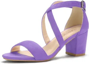 Allegra K Women's Crisscross Ankle Strap Block Heel Sandals