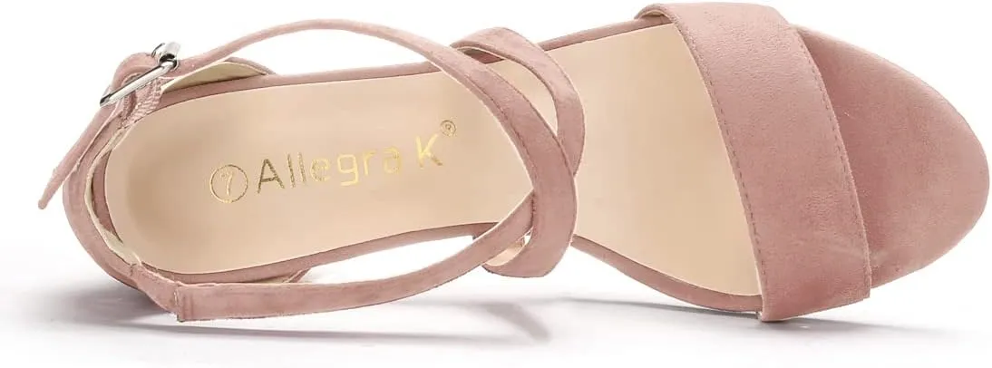Allegra K Women's Crisscross Ankle Strap Block Heel Sandals