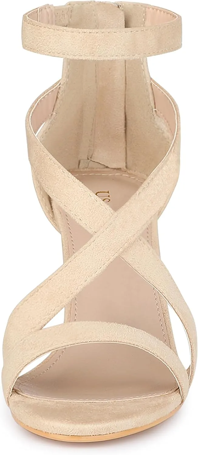 Allegra K Women's Crisscross Ankle Strap Chunky Heel Sandals