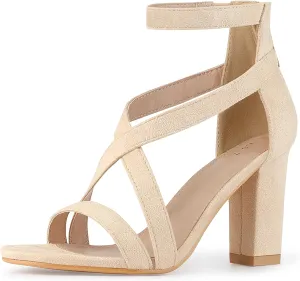 Allegra K Women's Crisscross Ankle Strap Chunky Heel Sandals