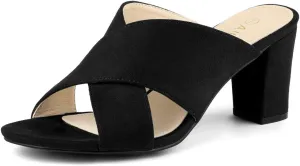 Allegra K Women's Crisscross Strap Block Heel Slide Sandals