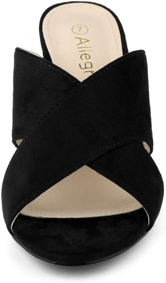 Allegra K Women's Crisscross Strap Block Heel Slide Sandals