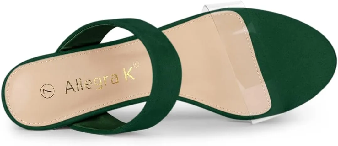 Allegra K Women's Dual Clear Strap Block Heels Slides Sandals