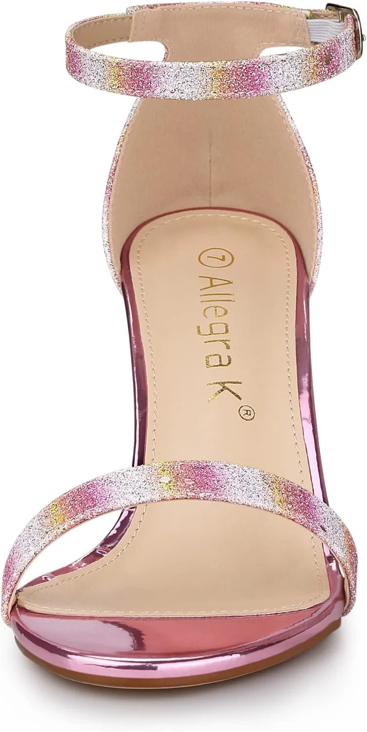 Allegra K Women's Glitter Ankle Strap Chunky Heels Sandals