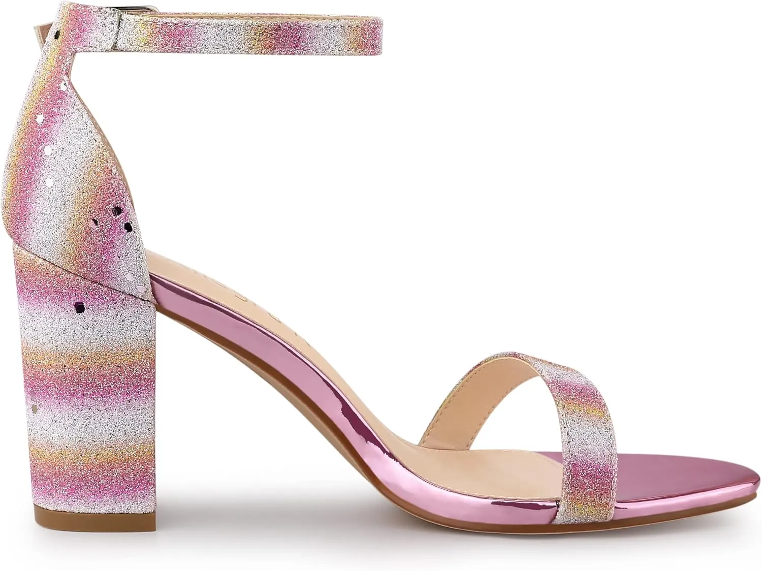Allegra K Women's Glitter Ankle Strap Chunky Heels Sandals