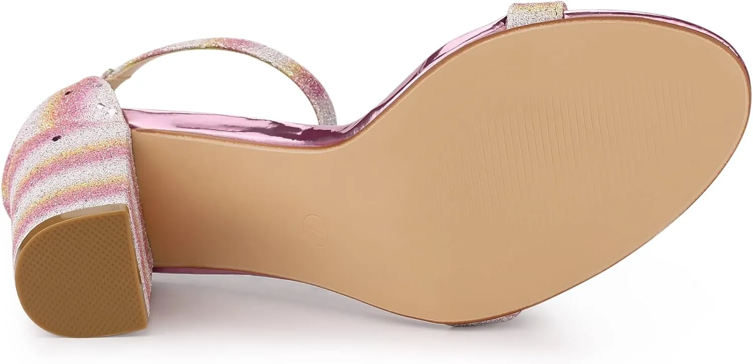 Allegra K Women's Glitter Ankle Strap Chunky Heels Sandals