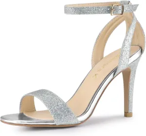 Allegra K Women's Glitter Ankle Strap Stiletto High Heel Sandals