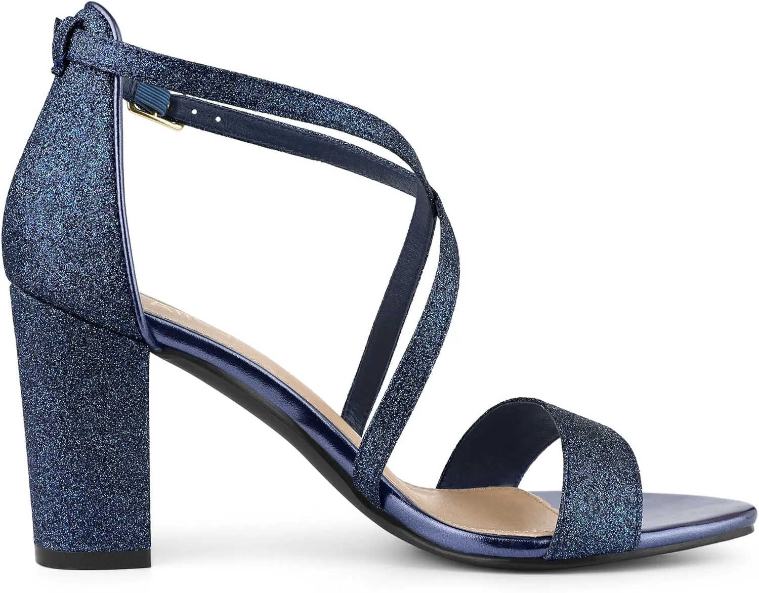 Allegra K Women's Glitter Crisscross Strap Block Heels Sandals