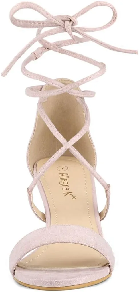 Allegra K Women's Kitten Heel Lace Up Open Toe Sandals