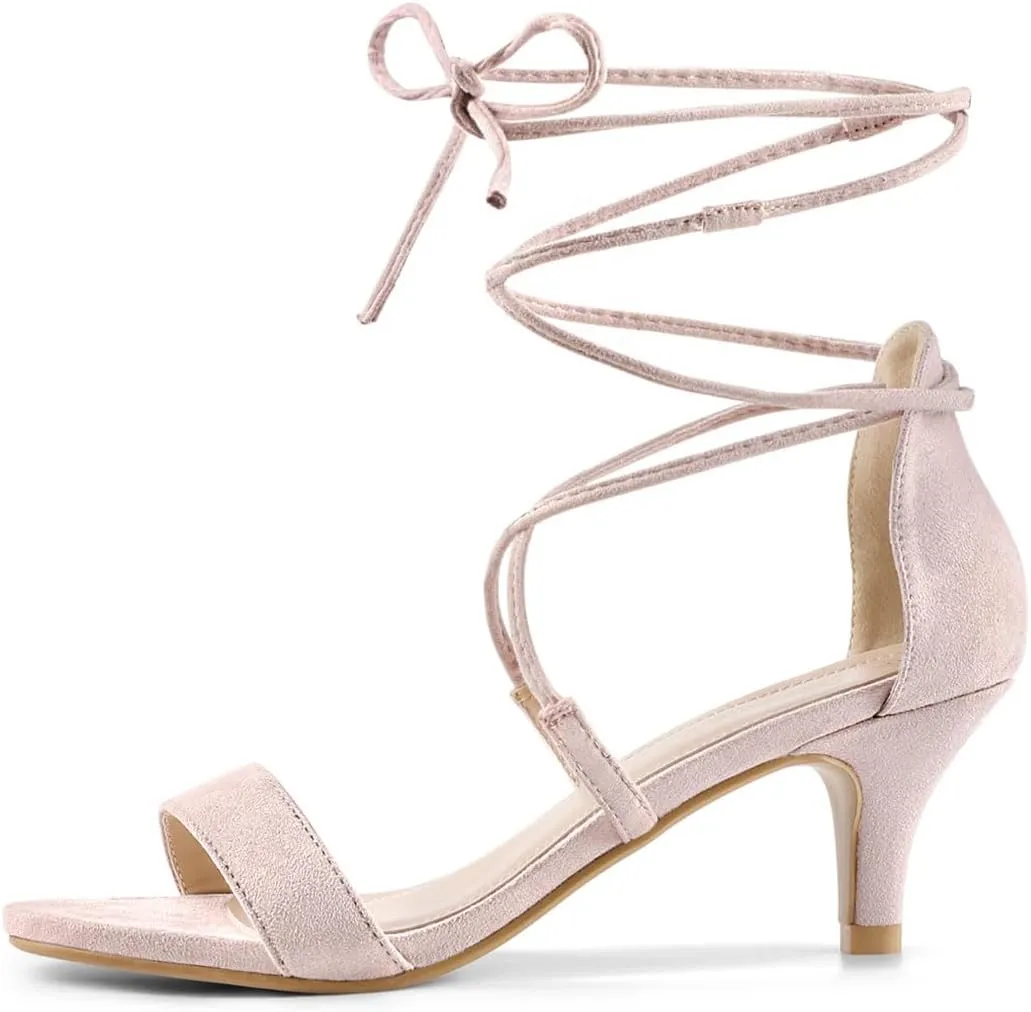 Allegra K Women's Kitten Heel Lace Up Open Toe Sandals