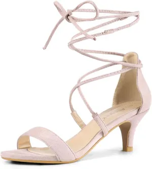 Allegra K Women's Kitten Heel Lace Up Open Toe Sandals