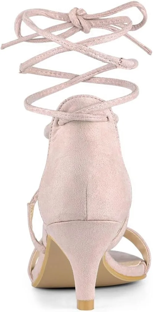 Allegra K Women's Kitten Heel Lace Up Open Toe Sandals