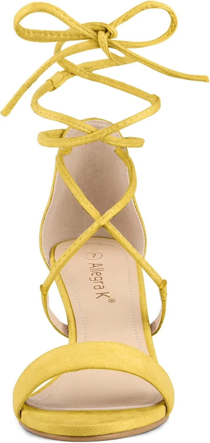 Allegra K Women's Kitten Heel Lace Up Open Toe Sandals