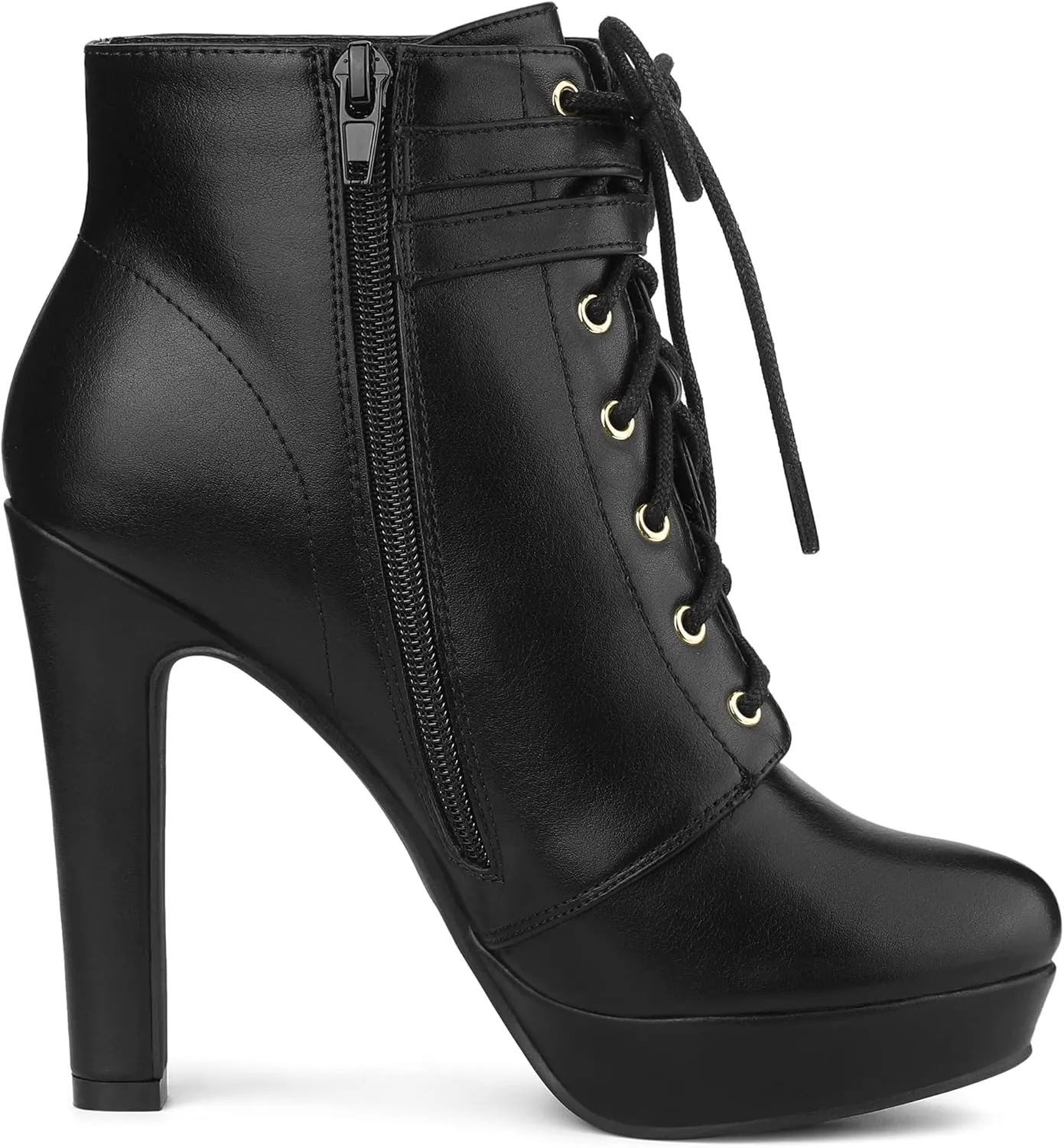 Allegra K Women's Lace Up Strap Platform Block Heels Ankle Boots
