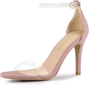Allegra K Women's Open Toe Clear Ankle Strap Stiletto Heel Sandals