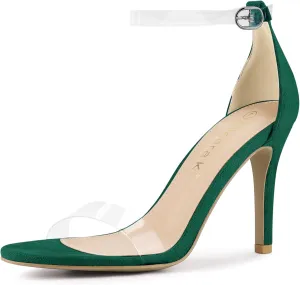 Allegra K Women's Open Toe Clear Ankle Strap Stiletto Heel Sandals