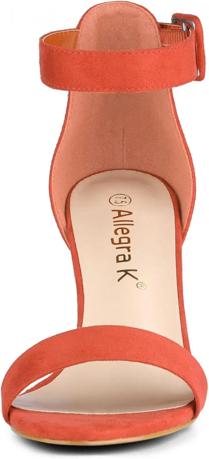 Allegra K Women's Open Toe High Chunky Heel Buckle Ankle Strap Sandals