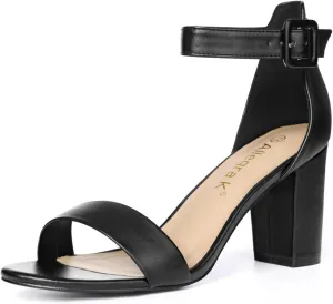 Allegra K Women's Open Toe High Chunky Heel Buckle Ankle Strap Sandals