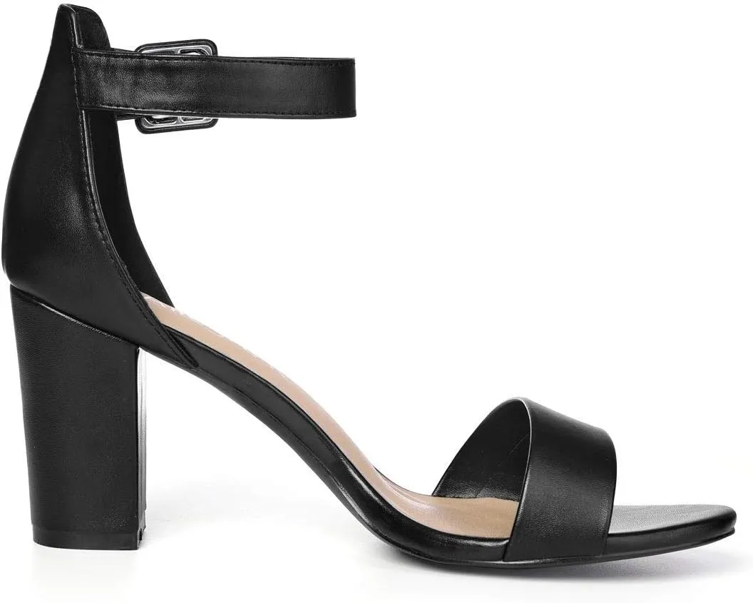 Allegra K Women's Open Toe High Chunky Heel Buckle Ankle Strap Sandals
