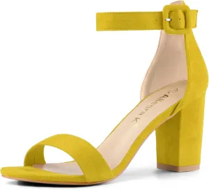 Allegra K Women's Open Toe High Chunky Heel Buckle Ankle Strap Sandals