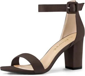 Allegra K Women's Open Toe High Chunky Heel Buckle Ankle Strap Sandals