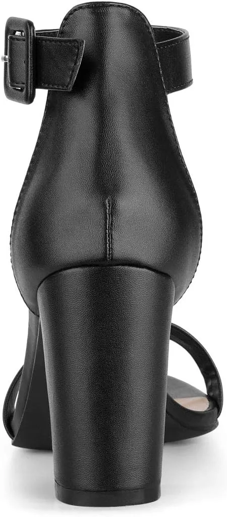 Allegra K Women's Open Toe High Chunky Heel Buckle Ankle Strap Sandals