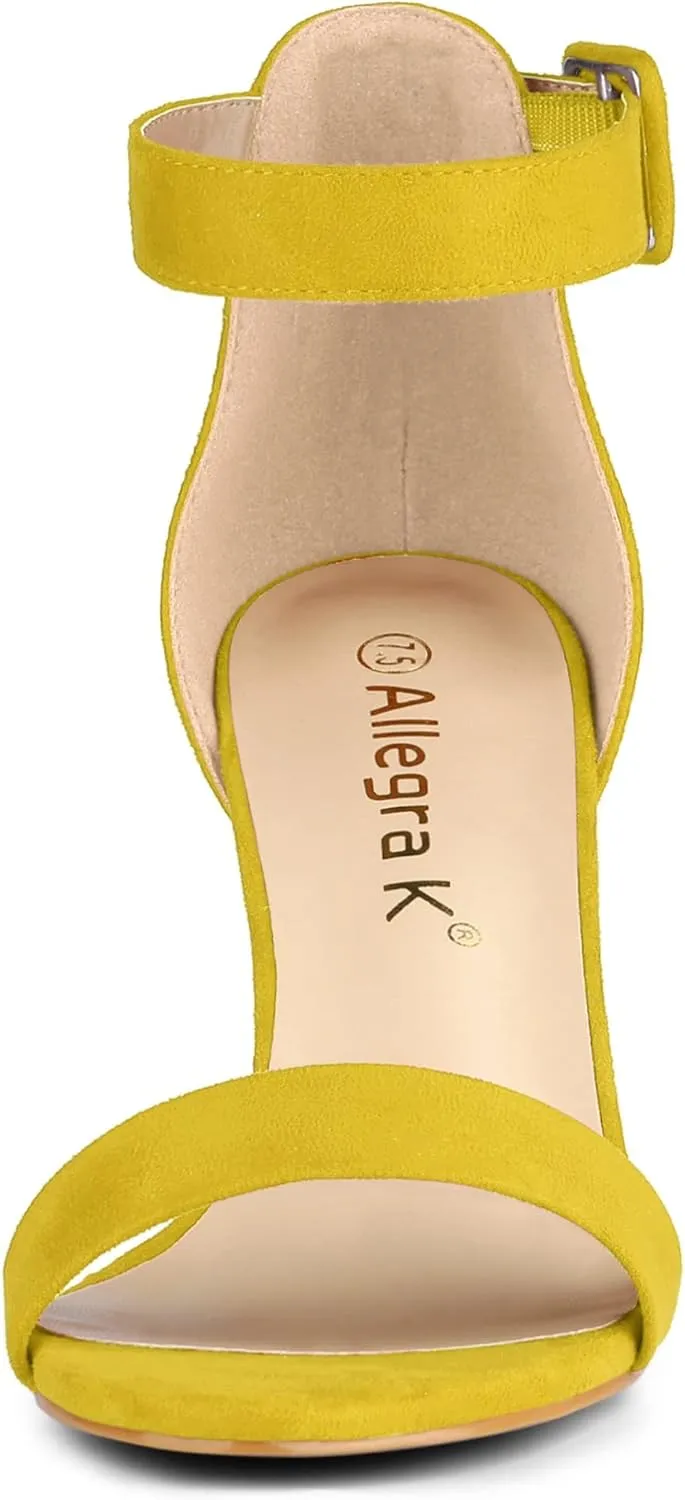 Allegra K Women's Open Toe High Chunky Heel Buckle Ankle Strap Sandals
